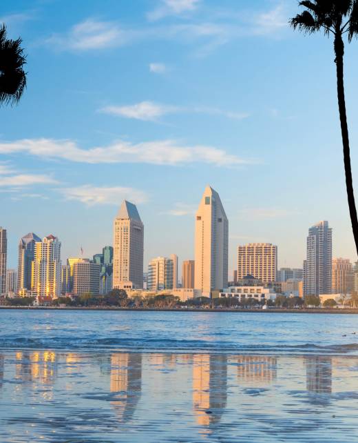 Downtown San Diego skyline in California, USA at sunset